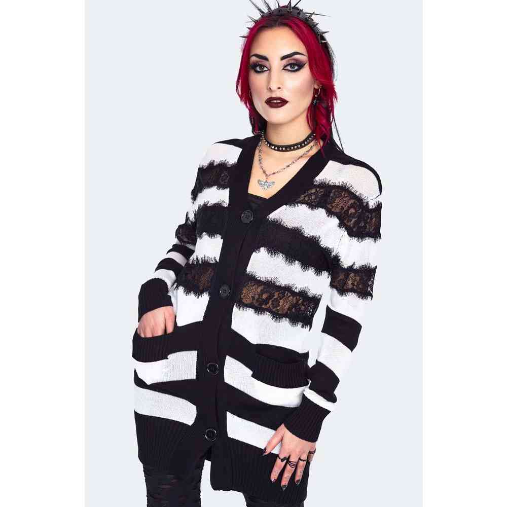 Jawbreaker - Oversized Stripe White Longue cardigan - Blanc/Noir